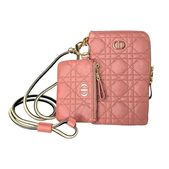 Christian Dior Cannage Caro Multifunctional Pouch Pink Leather Quilted Bag Small - Picture 6 of 12
